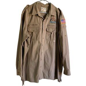 Fox Fire Long Sleeve Button Down Shirt Motorcycle Hyder Seek Logo Flag Patch